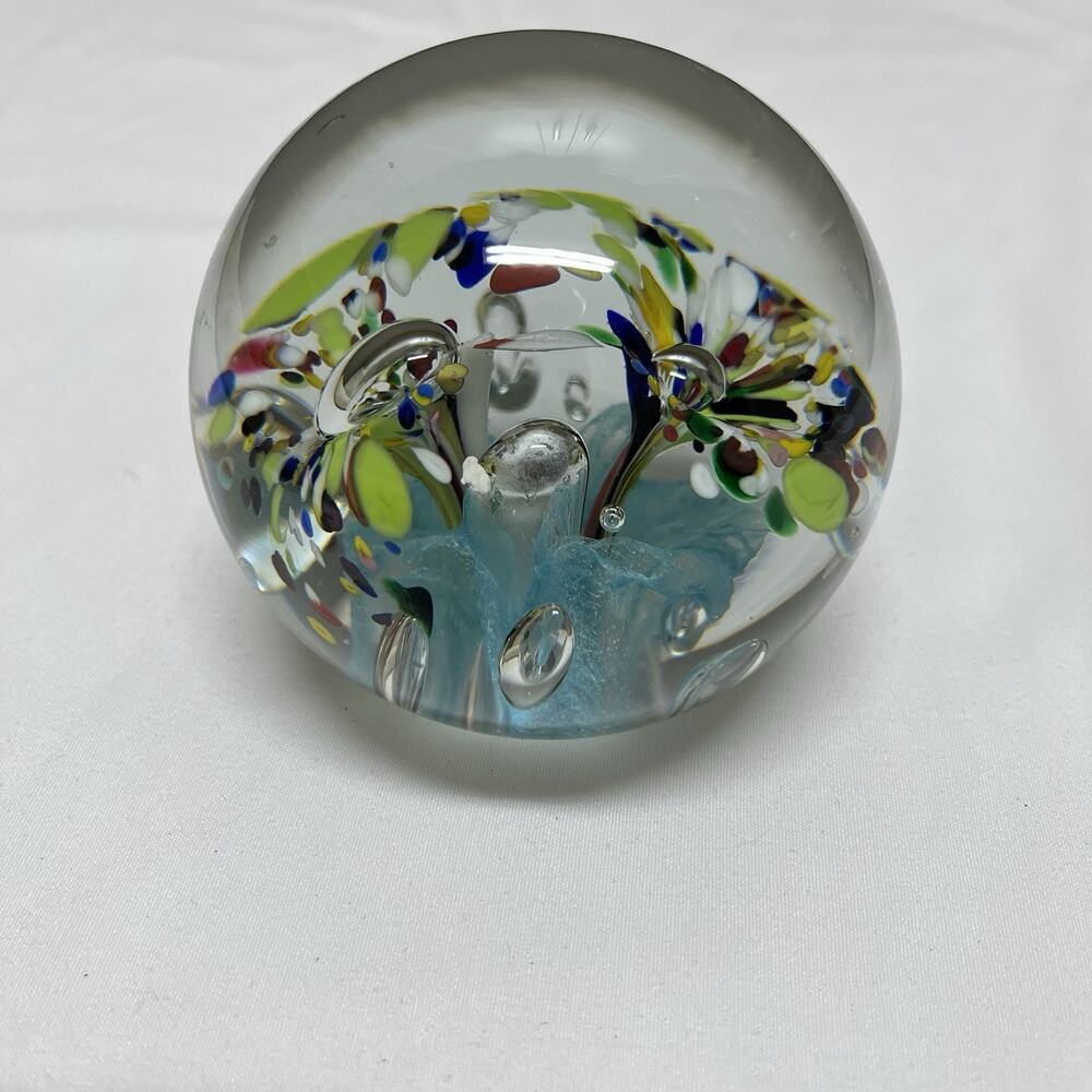 Paperweight Blown Glass Floral art, colorful, PbO 24%, made in Poland.